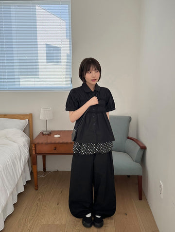 Yante Shirring Lace Short Sleeve Shirt